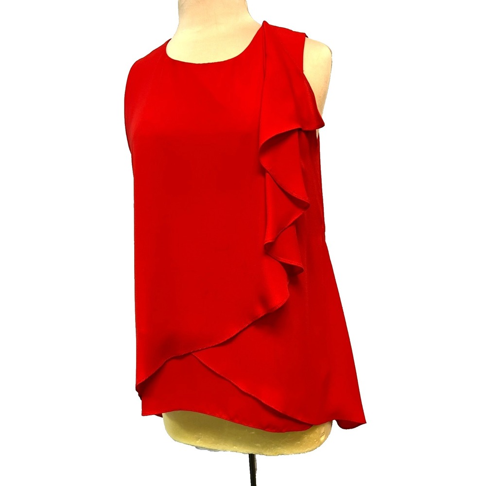 Joseph Ribkoff Side Ruffle Top Red Polyester Crisscross Front Hem Sleeveless, 8